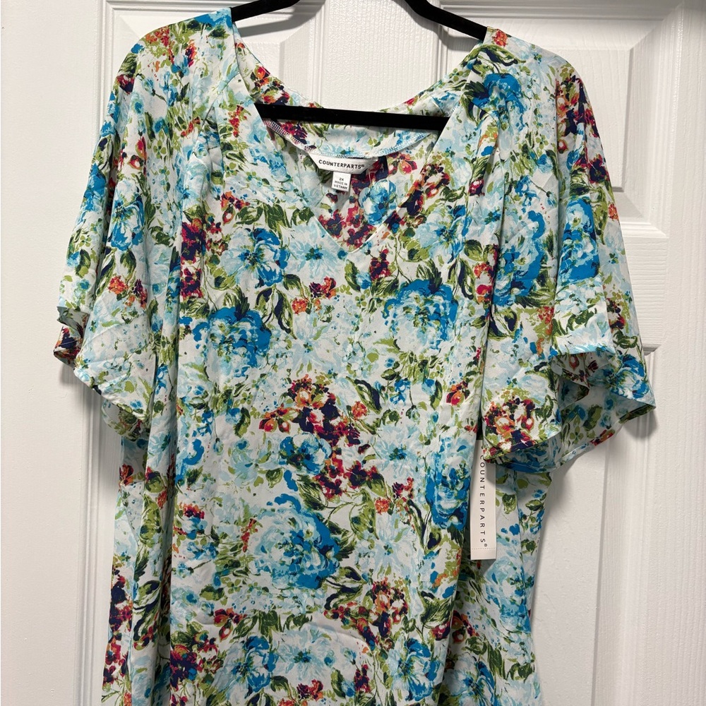 Counterparts Pacific Teal Flutter Sleeve Blouse